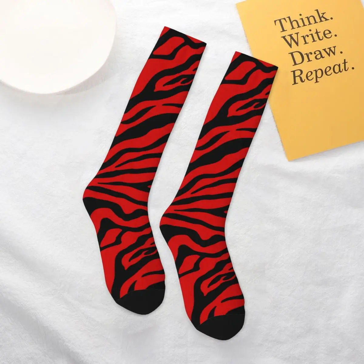 

Black Red Zebra Stripe Socks Animal Print Novelty Matching Indoor Mid Stockings Large Chemical Fiber Unisex Urban Socks