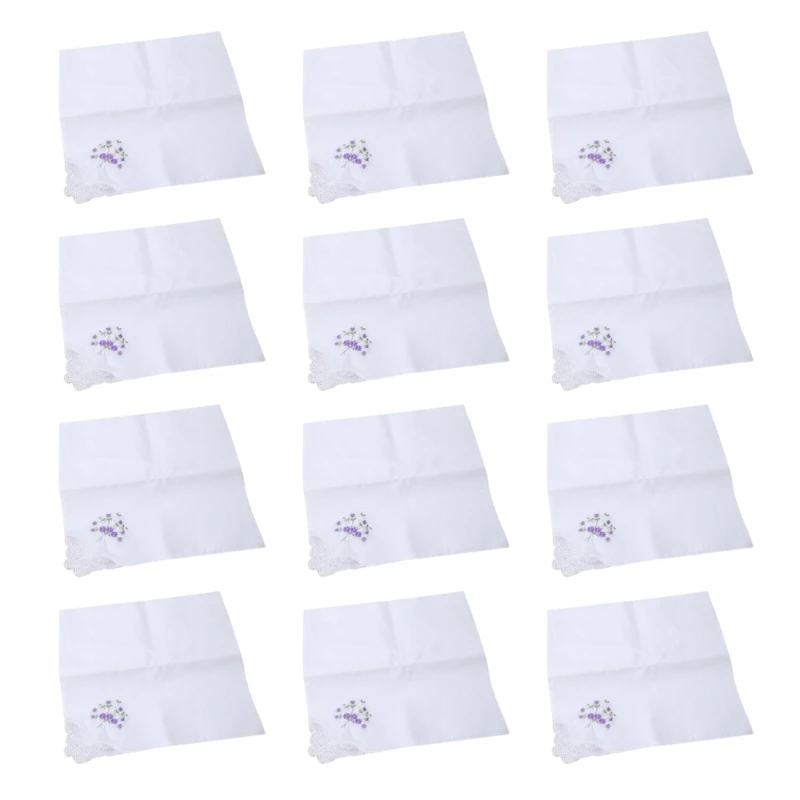 

12pcs Ladies Handkerchief with Lace Handkerchief for Women Ladies Fashion Cotton Pocket Square Handkerchief 10CE