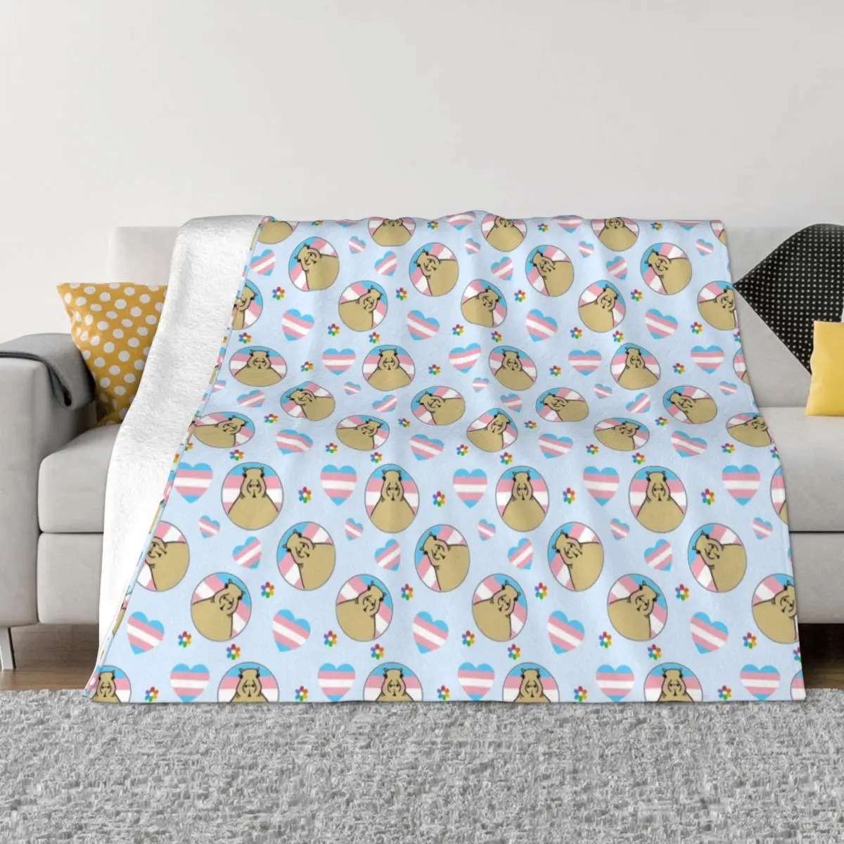 

Cute Capybara Transgender Pride Lgbt Flannel Throw Blanket Animal Lover Blanket for Home Office Lightweight Thin Bedroom Quilt