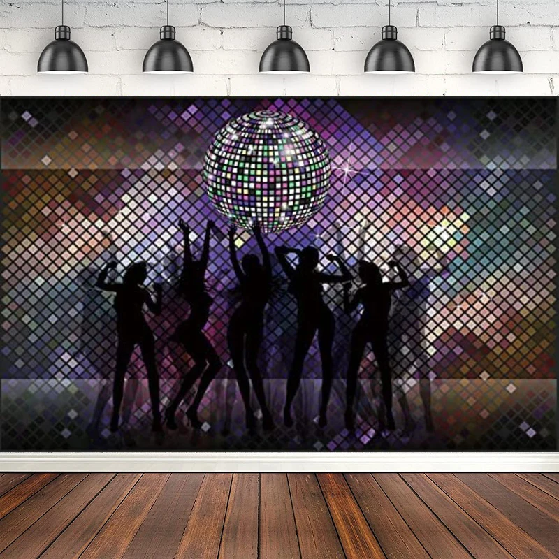 

Фон для фотосъемки с изображением дискотеки, блестящий неоновый свет, шар, сумасшедший баннер, декорация для дня рождения