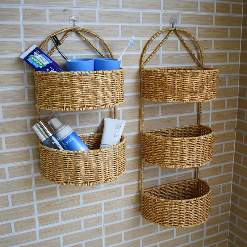 

Three-Layer Two-Layer Wall Hanging Basket Imitation Rattan Knitted Basket Household Kitchen Storage Basket Kitchenware Hanging