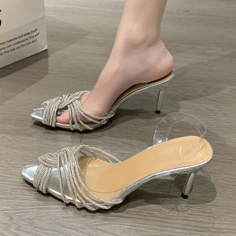 

Туфли женские летние прозрачные с острым носком и пряжкой