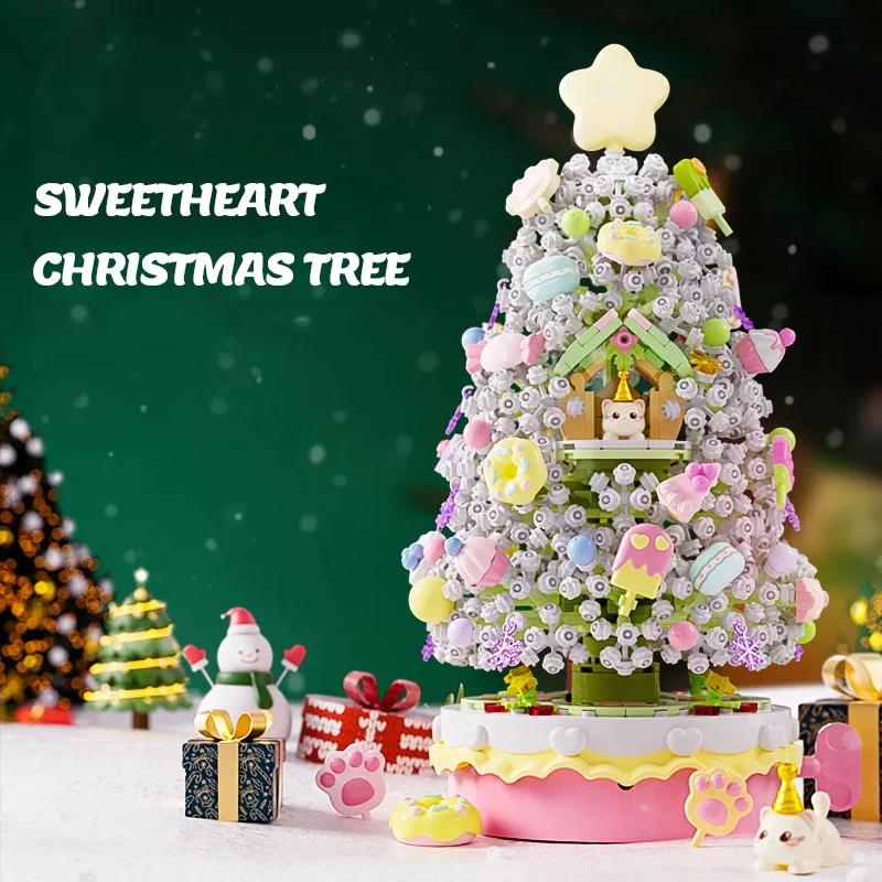 SEMBO 1365 шт. Милая Рождественская елка строительные блоки кот звезда торт модель