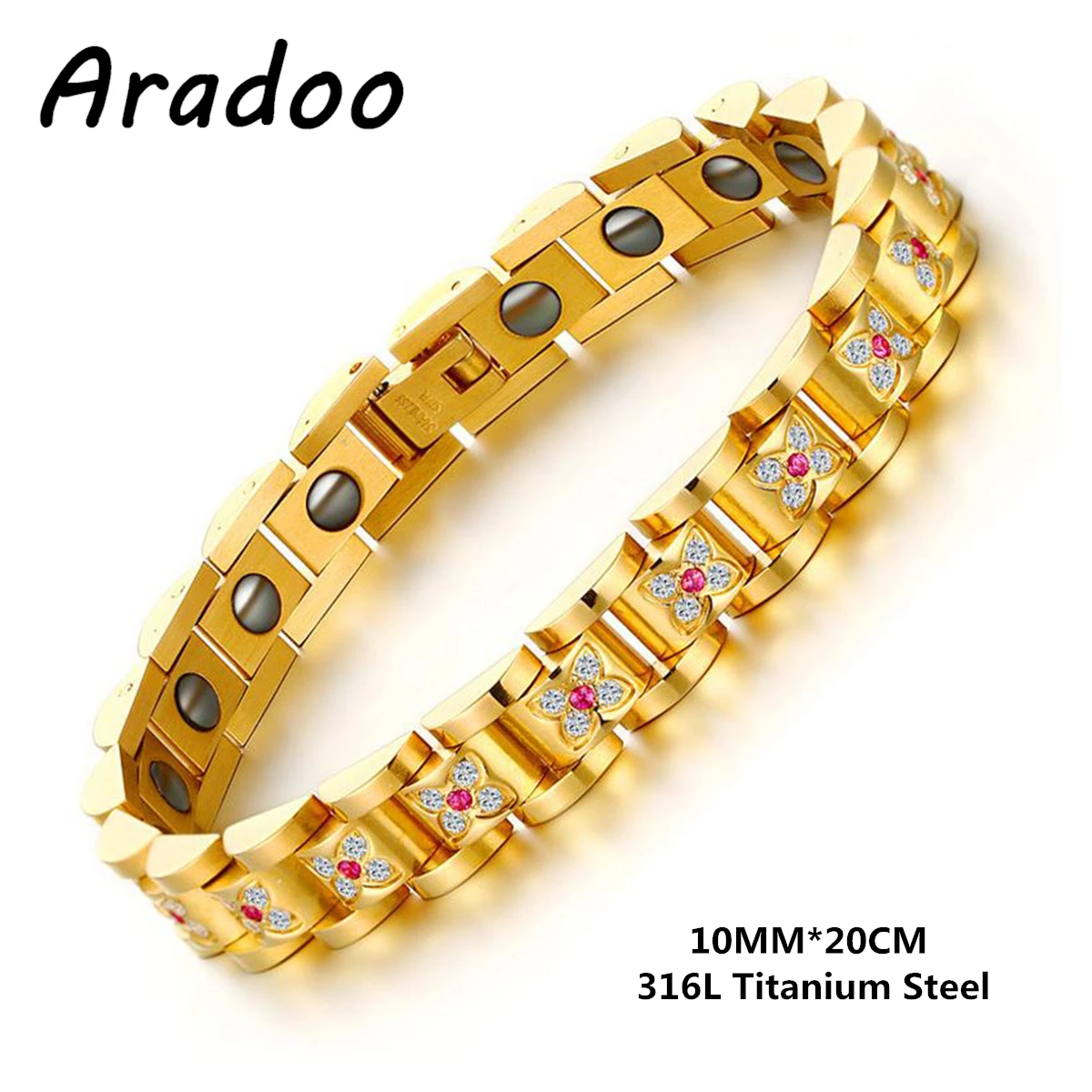 Titanium Steel Plated 18K Gold Micro Zirconia Ladies Energy Bracelet Magnetic Anti-fatigue Weight Loss Health Bracelet