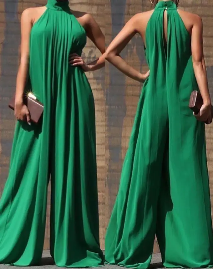 

Elegant Jumpsuit Woman for Party High Neck Sleeveless Wide Leg Playsuit Loose Sexy Bodysuit Club Party Vacation Outfits Overalls