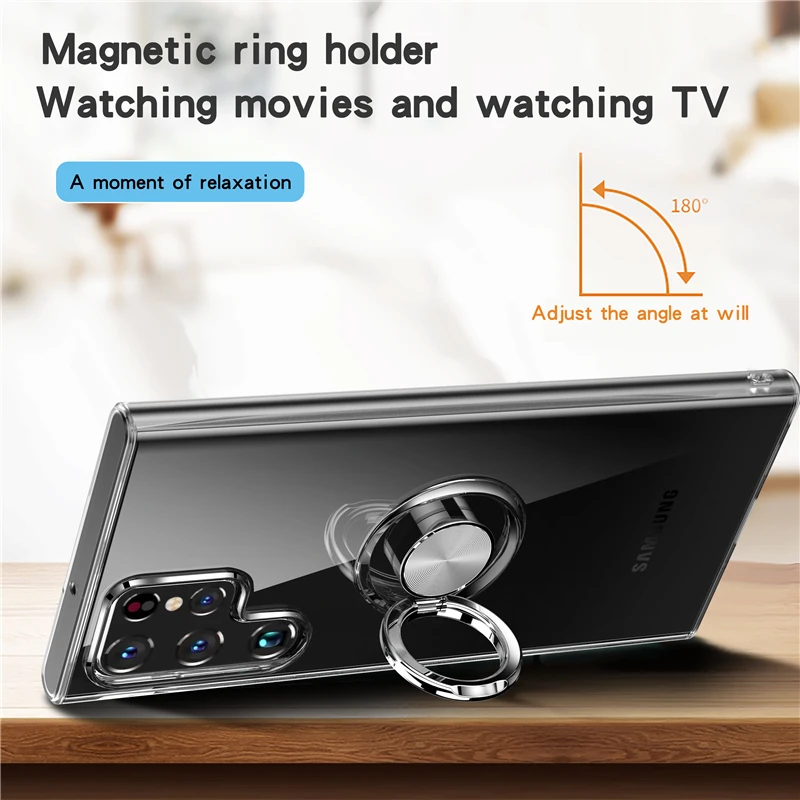 Luxury Transparent Clear Case For Samsung Galaxy S22 S21 S20 Ultra Plus S10 S10E S9 S8 Note 9 Phone With Ring Holder Stand Cover