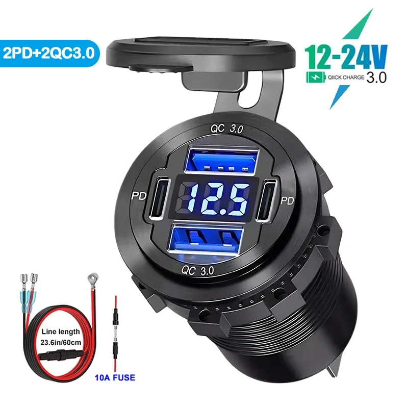 

НОВАЯ розетка для зарядного устройства Quick Charge 3.0 USB, 12 В/24 В, автомобильная розетка USB со светодиодным цифровым вольтметром для морской лодки, мотоцикла, грузовика