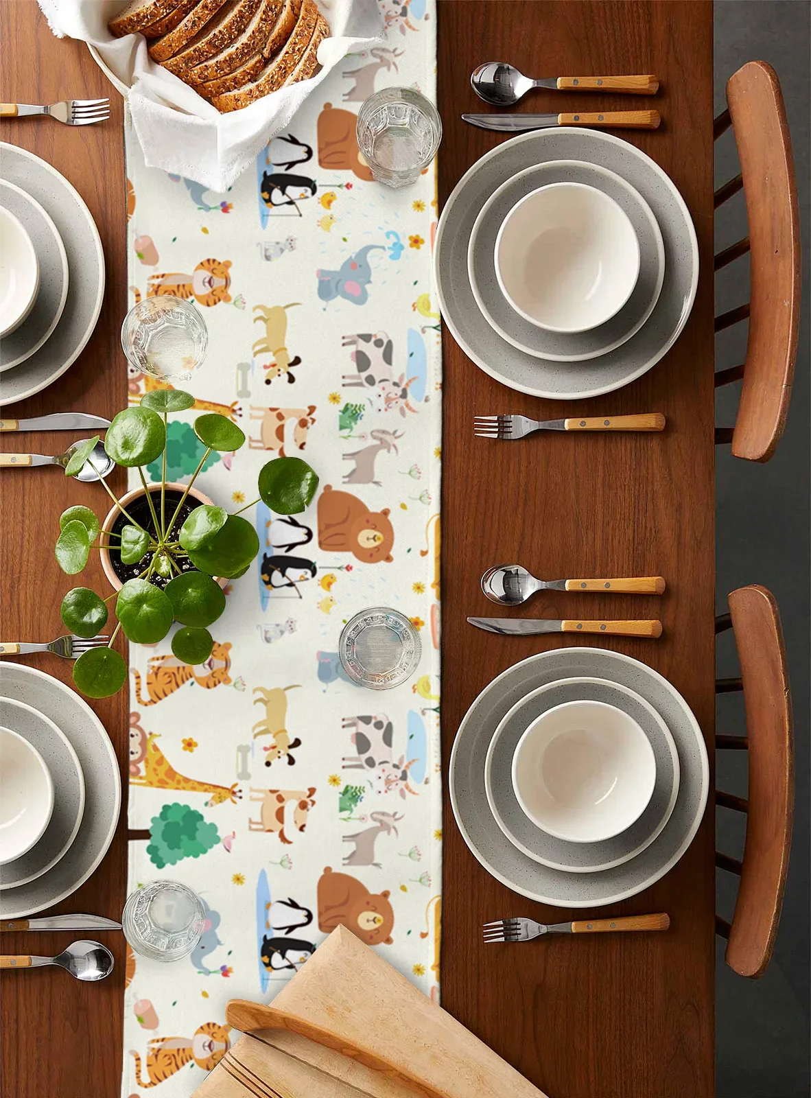 Животное тигр лев слон пингвин льняные дорожки для стола украшение кухонного