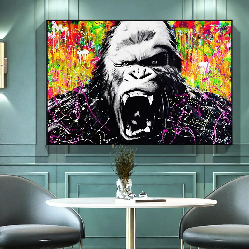 

Modern Pop Art Animal Canvas Painting Gorilla Graffiti Art Poster Prints Wall Pictures for Living Room Child Bedroom Home Decor