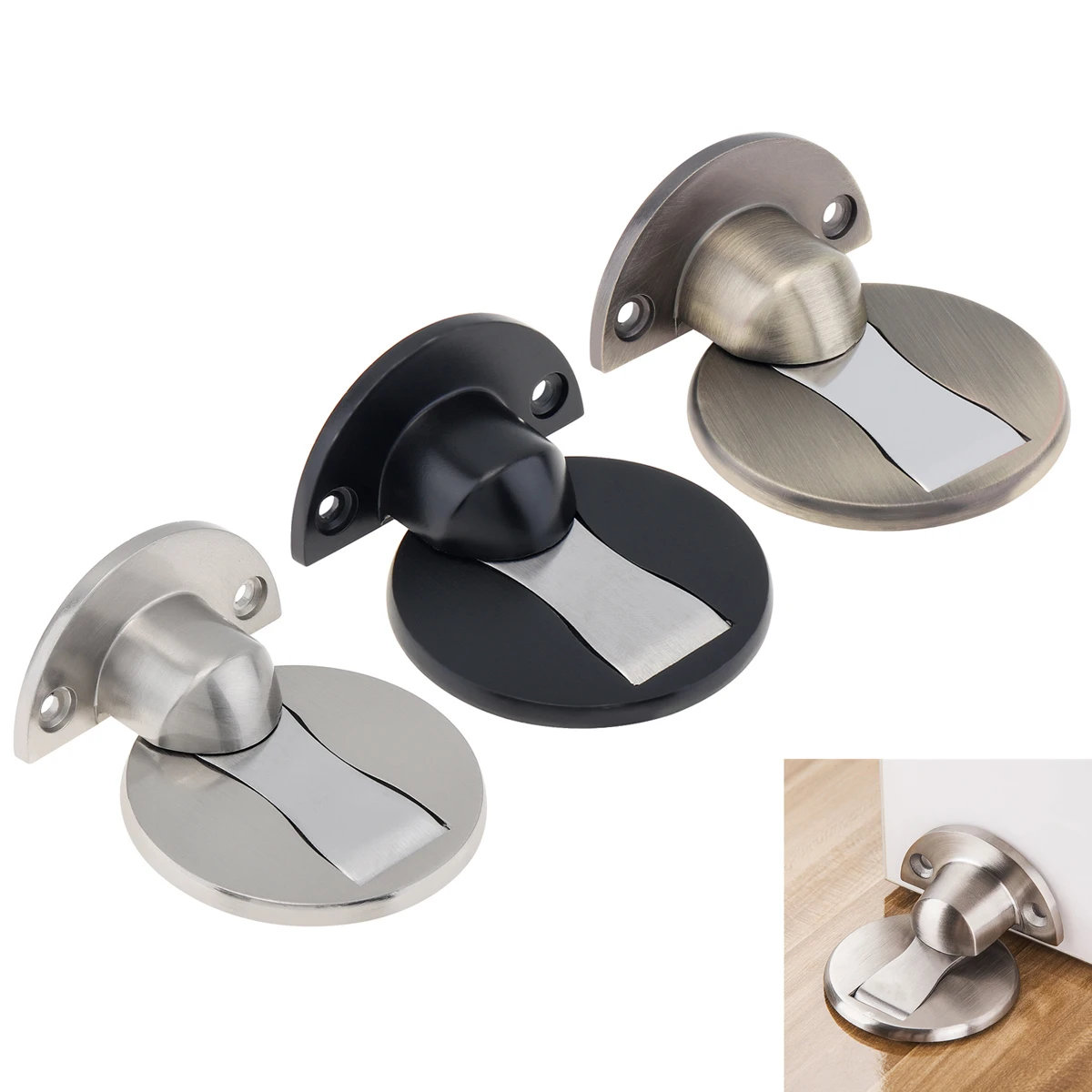 Magnetic Door Stopper Invisible Floor Mount Zinc Alloy Door Catch Holder for Bedroom Living Room Bathroom Door Household