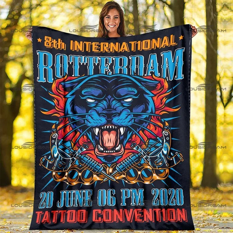 

Ferocious Tiger Leopard Flannel Blanket Cartoon Animal Tattoo Pattern Blanket Portable Home Travel Office Blanket