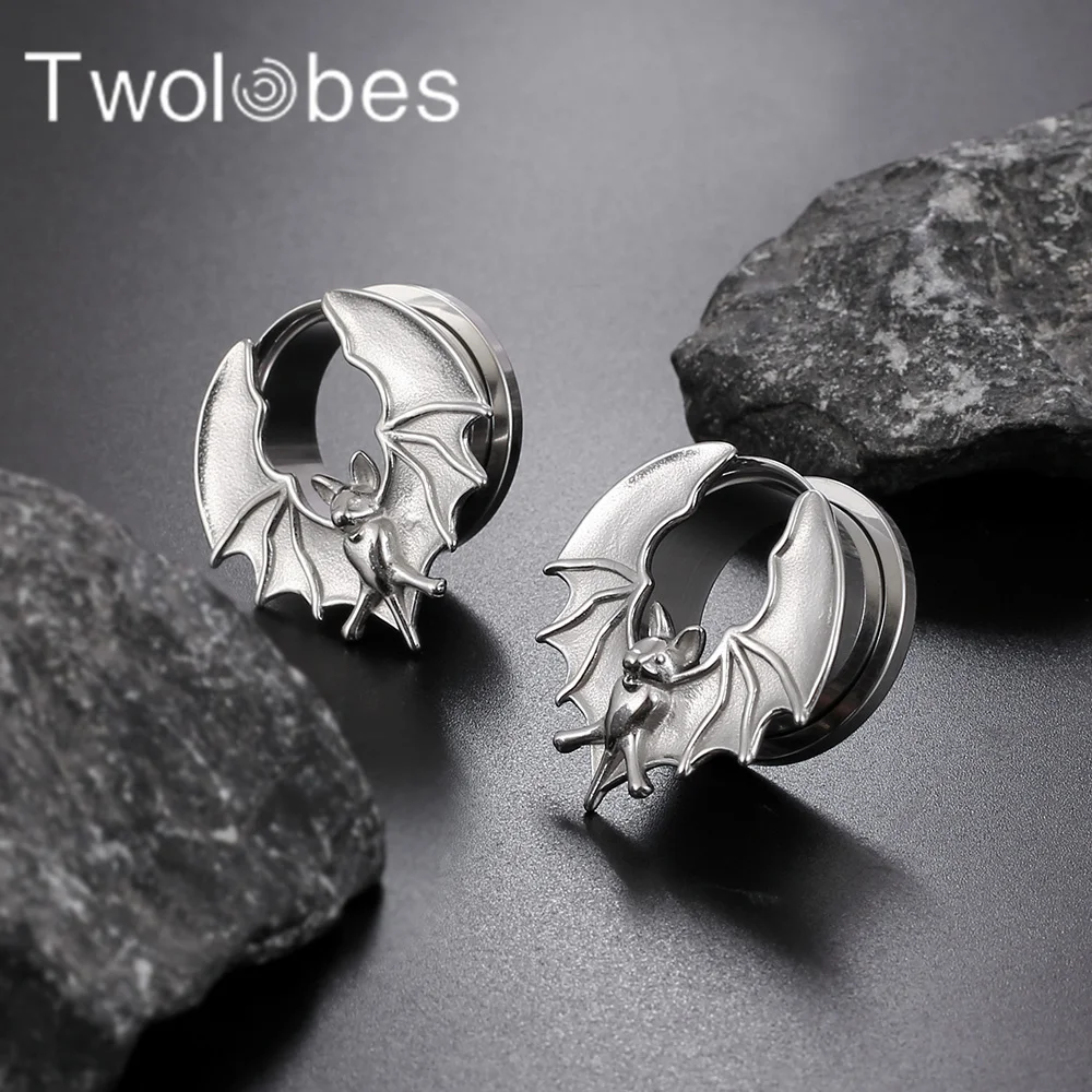 

Towlobes 2PCS 316 Stainless Steel Bat Ear Gauges Plugs Ear Hangers Tunnels Stretcher Piercing Body Jewelry Halloween