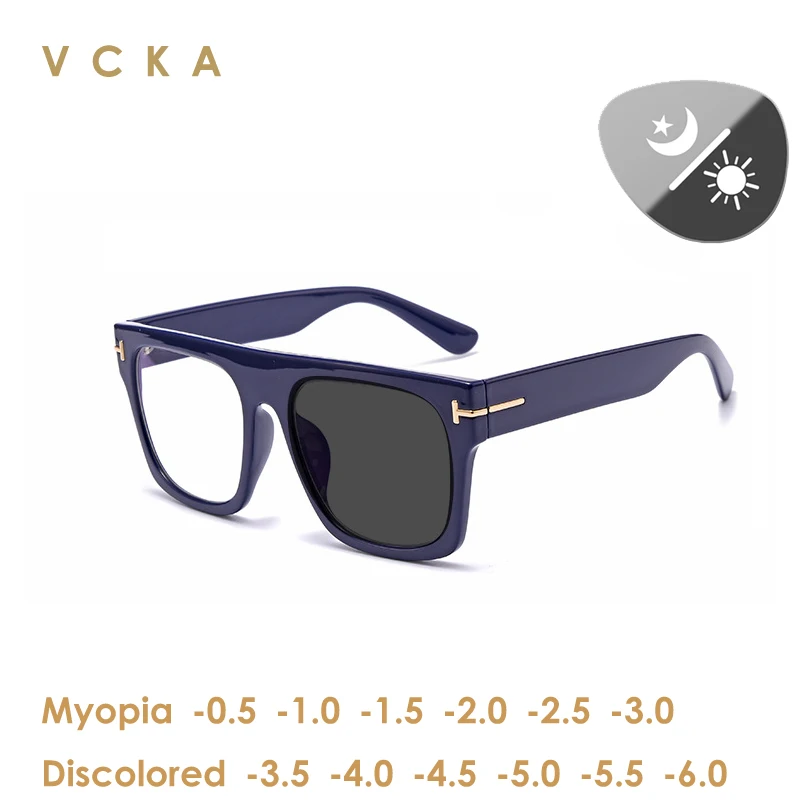 

VCKA TR90 Large Frame Photochromic Myopia Glasses Anti-blue Light Color Changing Prescription Siamese Eyewear -0.5~-6.0