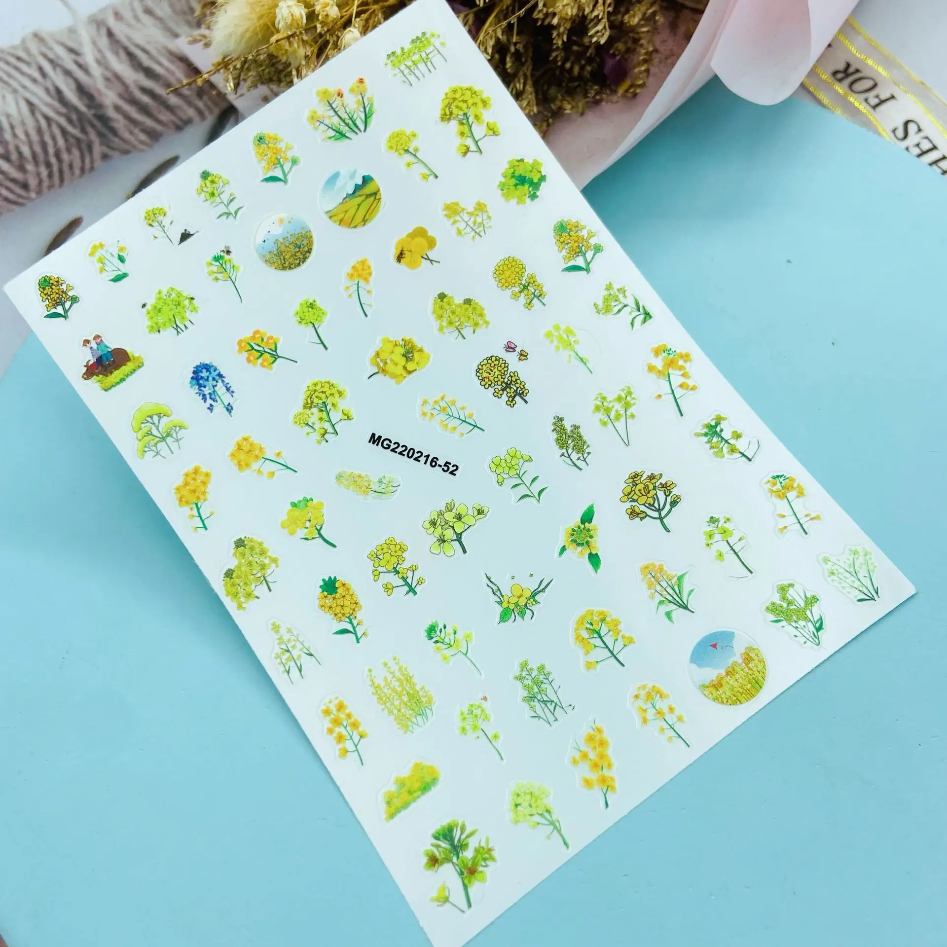 Стикеры для ногтей в японском стиле тонкие весенние цветы без следов волнистые