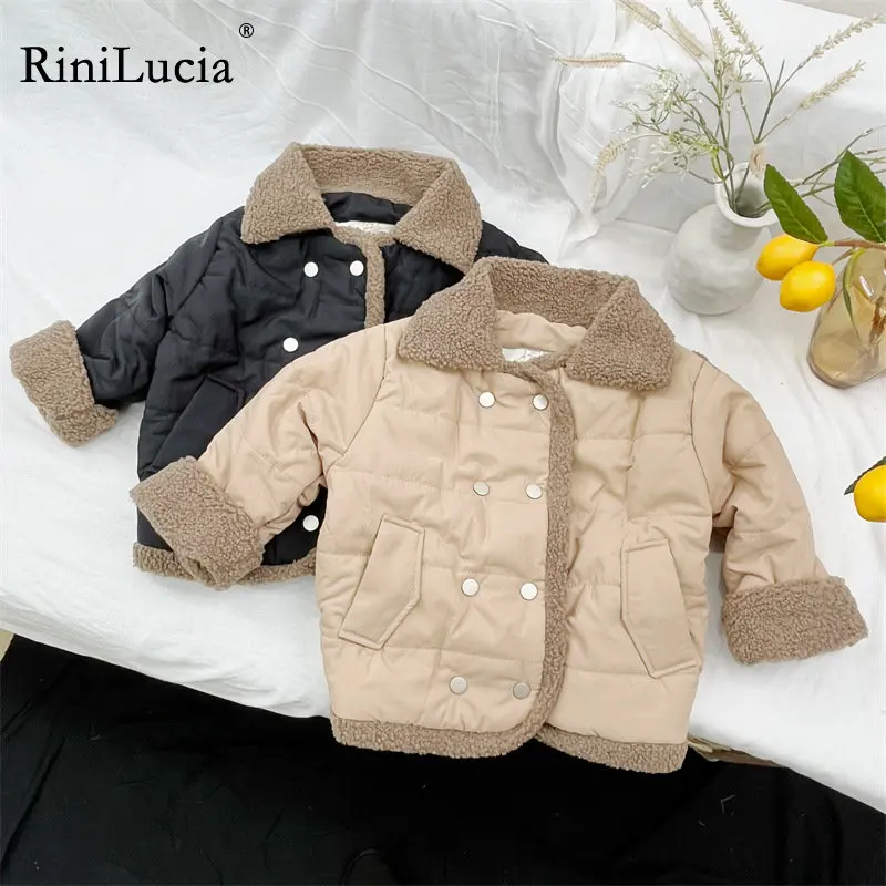 

RiniLucia Children Coat Lapel Jackets 2022 Autumn Winter New Korean Casual Boy's Shirt Coat Cotton Warm Girl's Thickened Coat