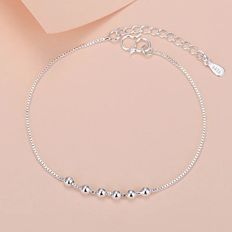 

Женский гладкий браслет из серебра 925 пробы, с круглыми шариками