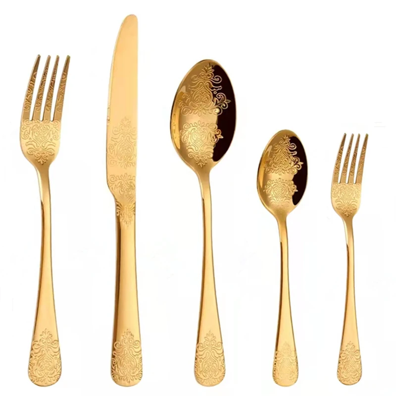 

24Pcs Golden Cutlery Set,Luxury Retro Western Flatware Set,Serving for 6,Includes Spoons, Forks,Knifes,Dishwasher Safe