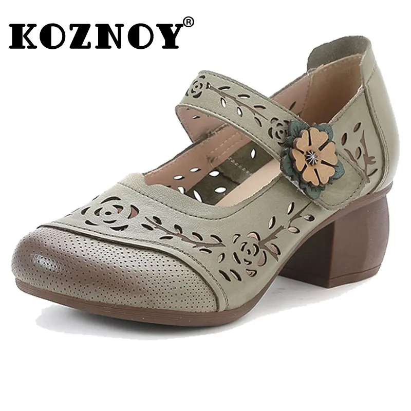 

Koznoy 5cm Hollow Manual Suture Soft Soled Hook Summer Genuine Leather Leisure Flats Loafers Moccasins Ladies Comfy Women Shoes
