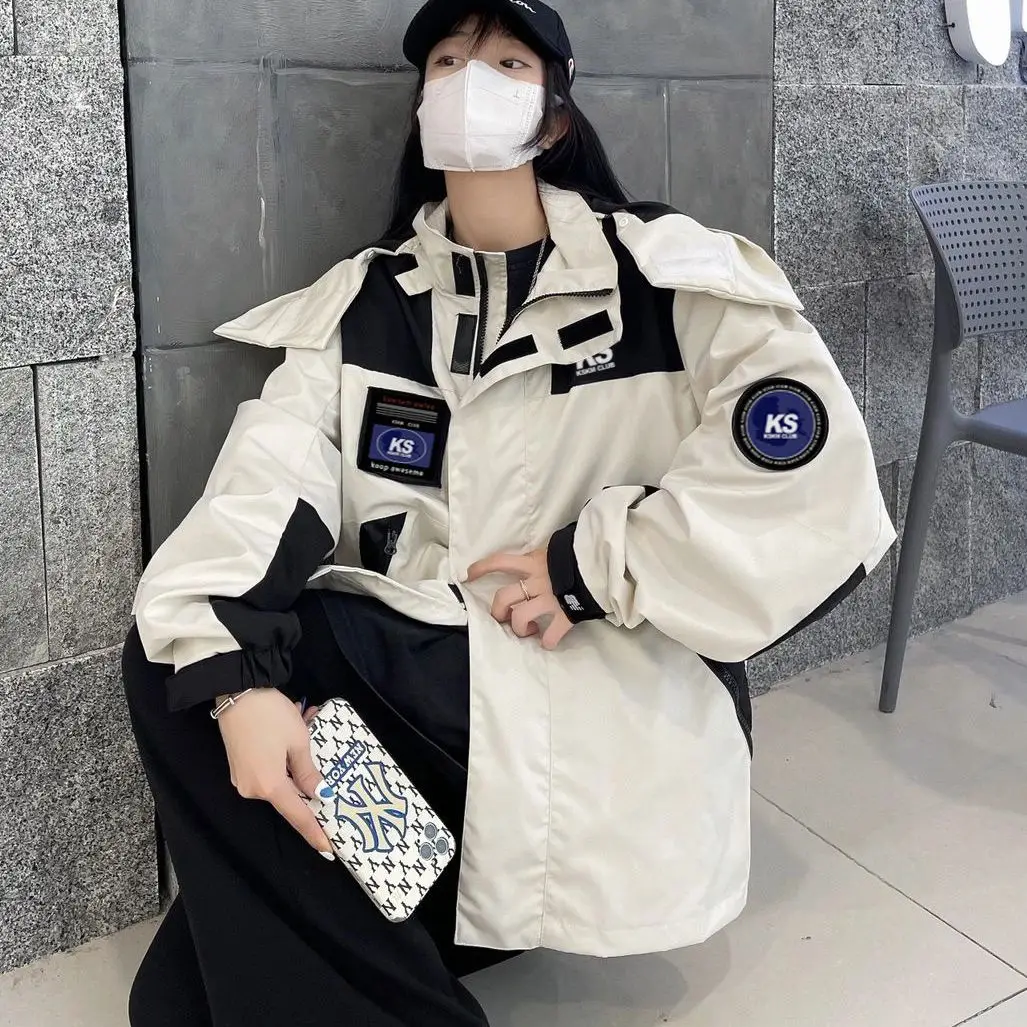 Winter Cotton Jacket Women Harajuku Streetwear Letter Embroidery Patchwork Thick Oversized Casual Fashion Warm Jacket