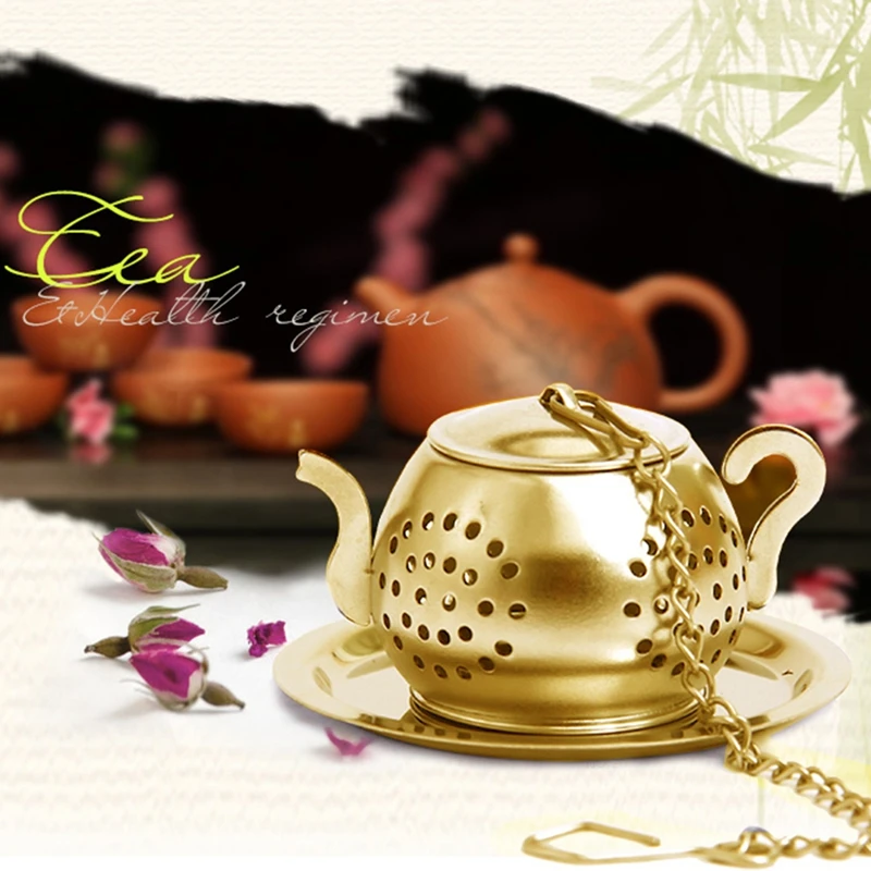 

Promotion! Gold Mesh Stainless Steel Tea Pot Spice Herb Strainer Filter