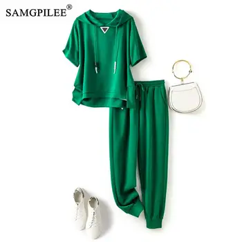 Set Of Two Fashion Pieces For Wome Comfortable Stretch Air Cotton Hooded Sweater Casual Pants Sports 2 Piece Sets Womens Outfits 1