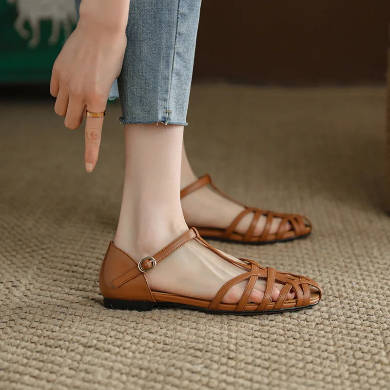 

Retro Roman Toe Sandals Women's Thick Heel 2022 Summer Shoes for Women Chaussures Femme Schoenen Dames Flats Ladies Shoes