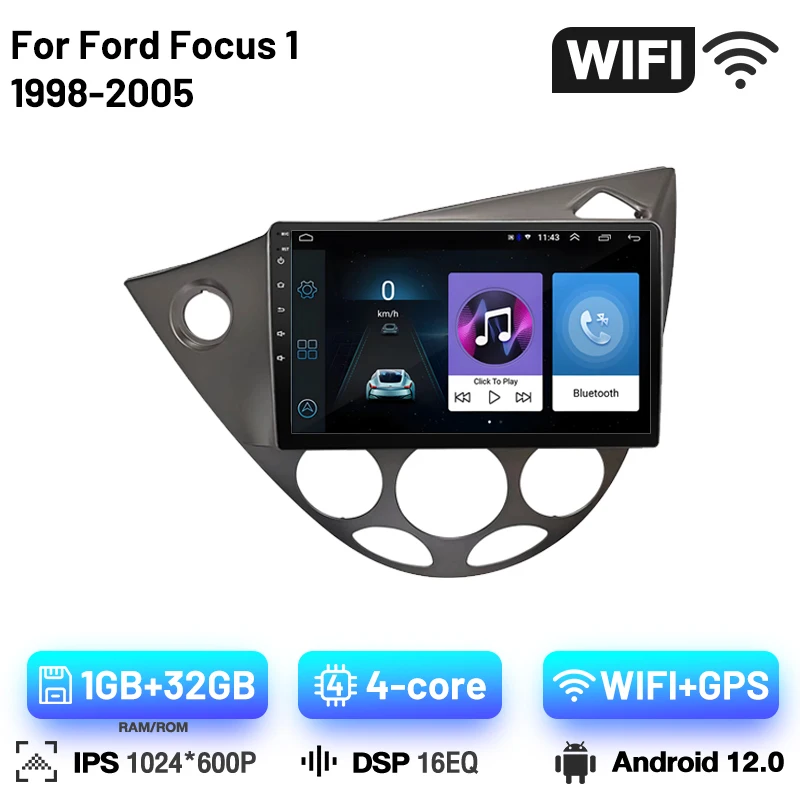 

Автомобильная стереосистема с сенсорным экраном для Ford Focus 1 1998-2005 Android Auto Мультимедийный плеер Carplay Bluetooth FM AM Головное устройство 9 дюймов