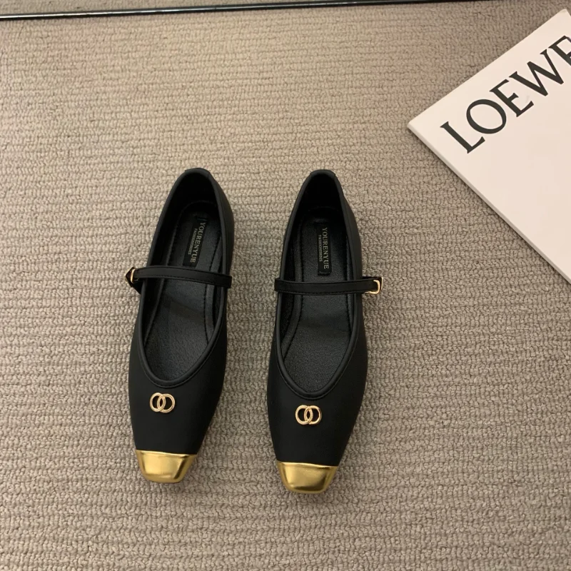 

Туфли Мэри Джейн на плоской подошве, с квадратным носком, черные, весна-осень 2023