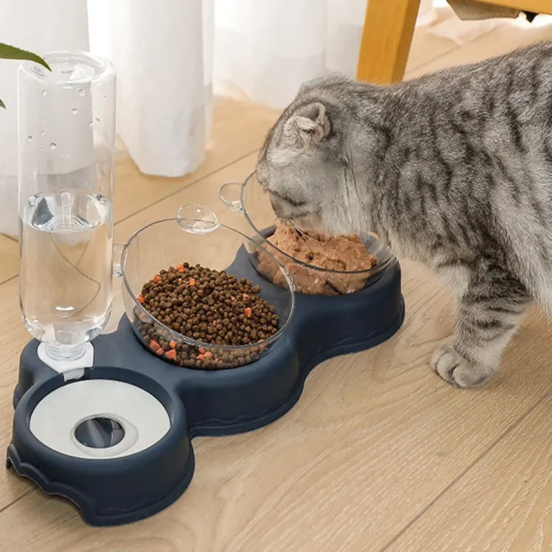 

Bowl Drinking Bowl Dog For Feeder Cat Raised Bowls 3-in-1 Cat Stand With Fountain Water Bowl Automatic Cats Double Pet Dish Food