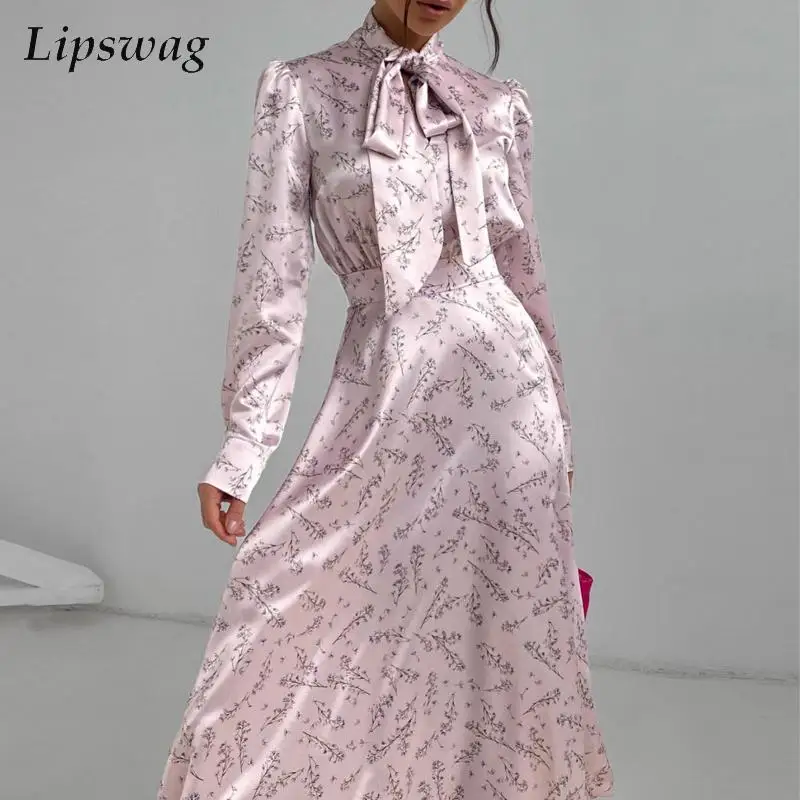 

Женское офисное платье с высокой талией, Элегантное Длинное приталенное платье с цветочным принтом и бантом, весна