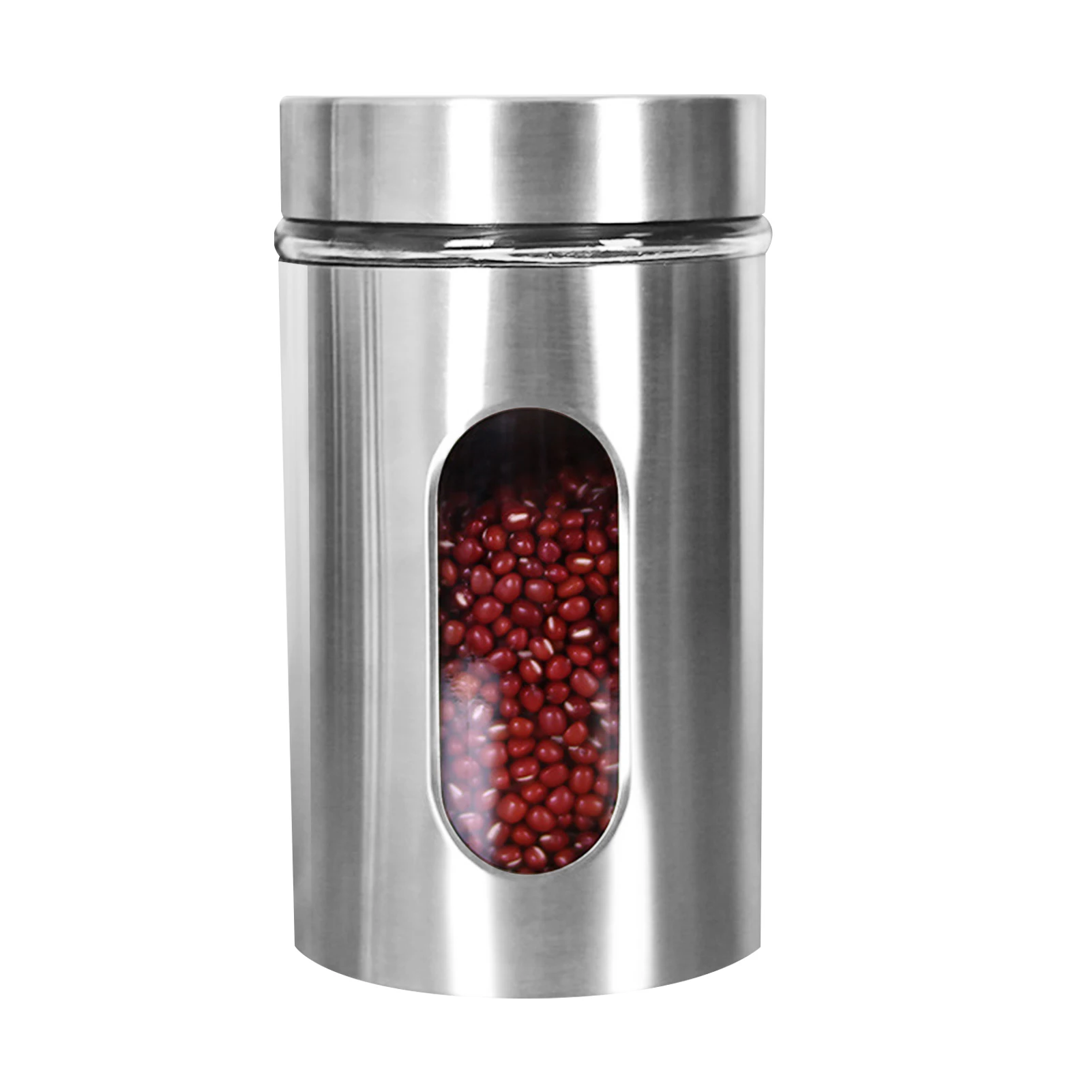 

950ml Fruit Storage Stainless Steel Kitchen Canister Glass Viewing Window Space Saving Home Use Airtight Lids Sugar Caddy Dried