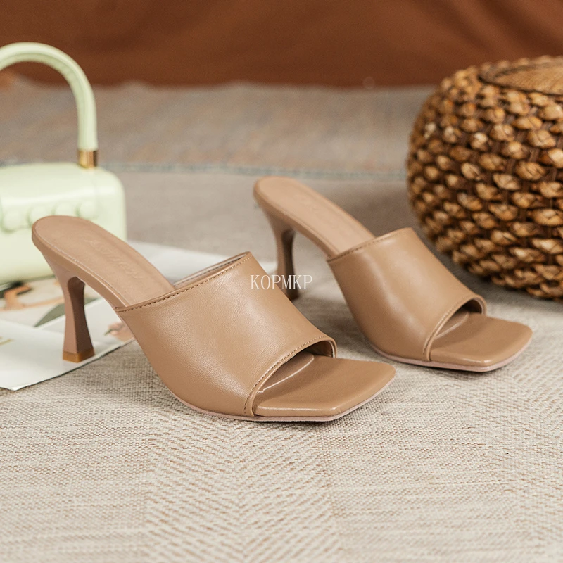 

Женские шлепанцы из ПУ кожи, с открытым носком, 2022