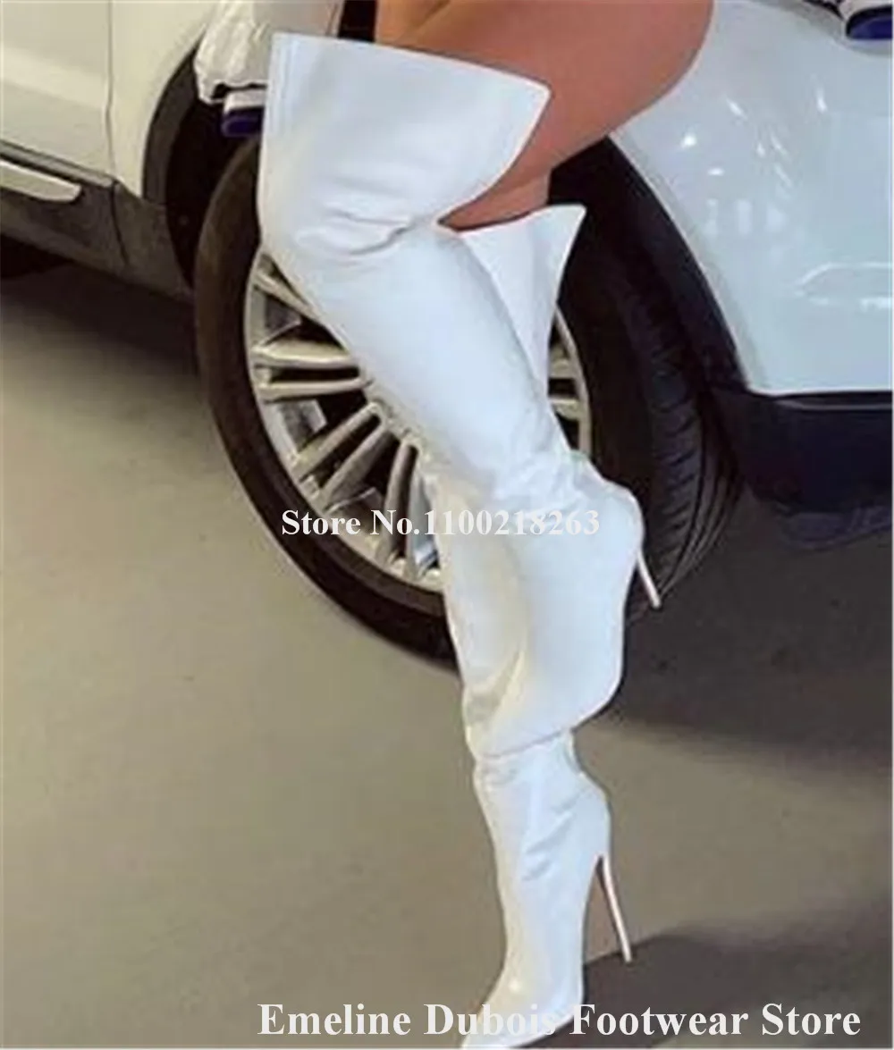 Сексуальные красные белые тонкие высокие сапоги Emeline Dubois матовые кожаные выше