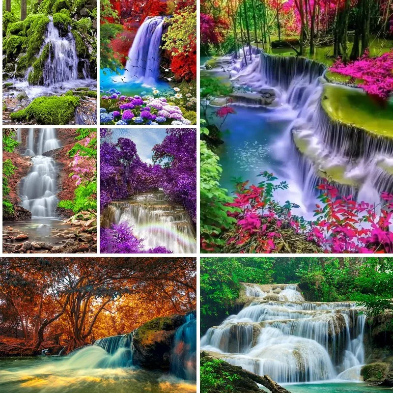 

5D DIY Diamond Mosaic Full Rhinestones Landscape Green Spring Summer Waterfall Forest Mountain Diamond Painting Embroidery