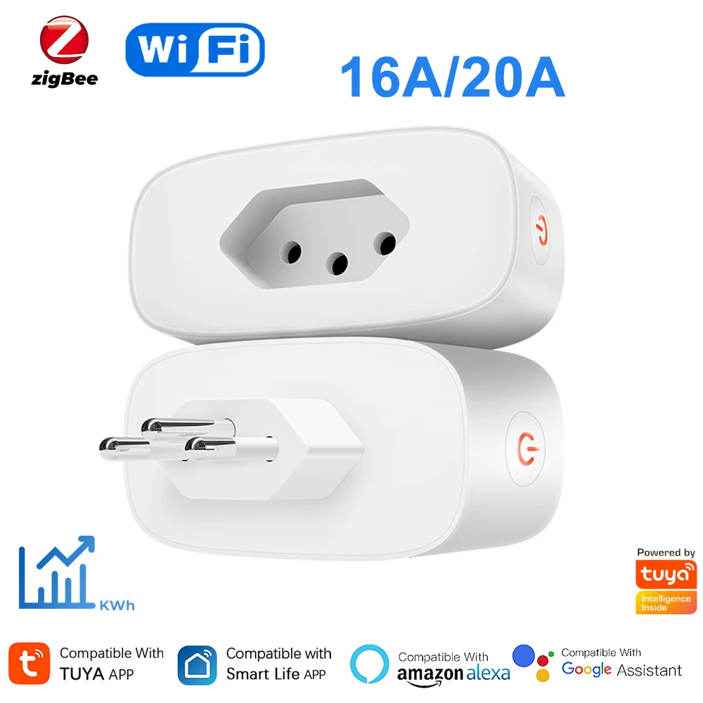 Tuya 20a/16a brasil tomada zigbee/wifi tomada inteligente monitor de energia tomadas temporização remota controle voz funciona com alexa google casa