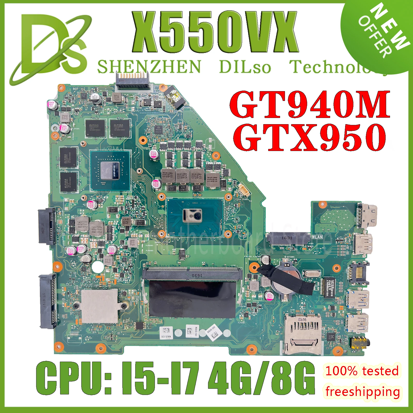 Материнская плата KEFU Placa X550VX X550VXK с I7-7700HQ GTX950M 8GB-RAM для ASUS A550V W50V X550V X550VQ FH5900V