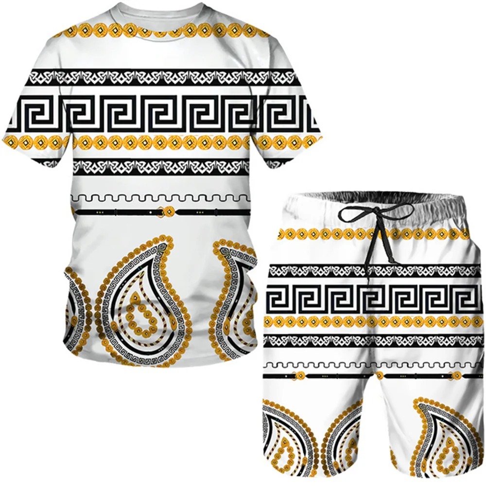 Men's Sports 3D Printing Suit Retro Auspicious Print Summer Casual Street Breathable Personality Oversized Size Men's Clothing