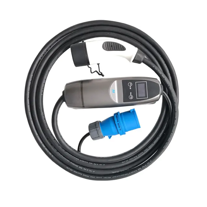

Universal charging station Type 2 button switch with blue cee plug ev ac charging cable iec62196 6a 10a 16a charger
