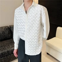 chic design mens shirts white streetwear shirt oversize blouse black long sleeve korean style clothes custom 3d crumpled fabric