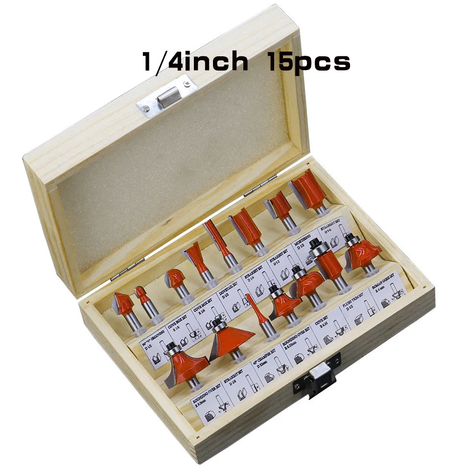 

VACK Твердосплавные фрезы 15 шт., 1/4", для дерева и металла