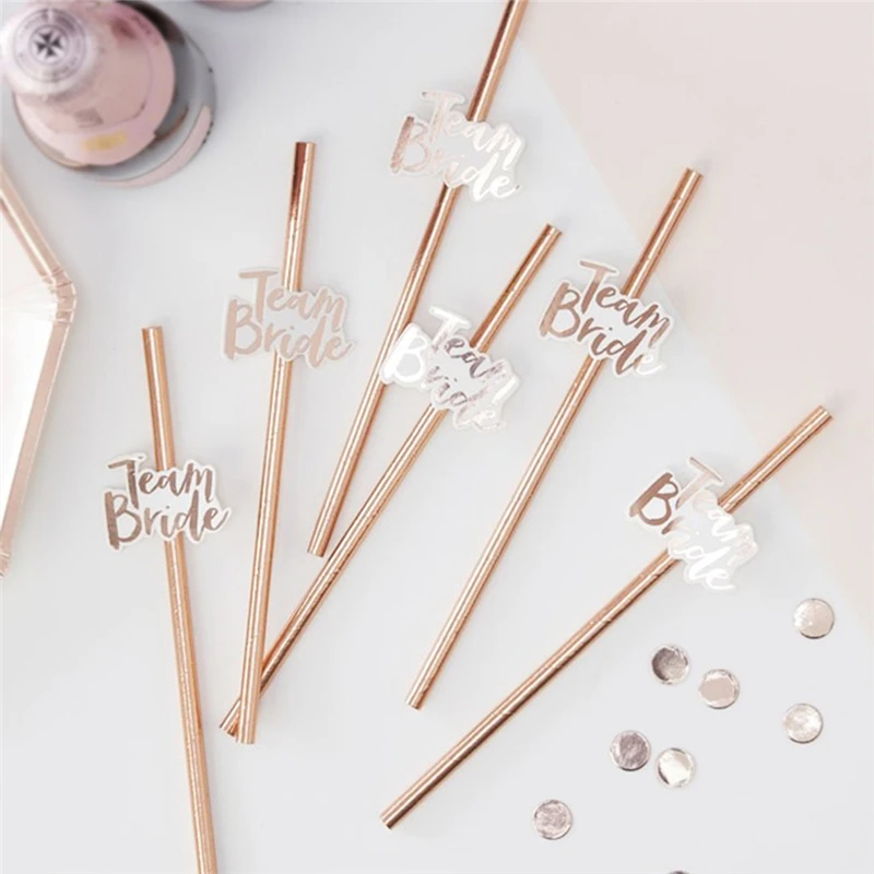 10 шт. Соломинки для девичника команды невесты Rose Gold одноразовые бумажные соломинки для свадьбы, бара, девичника.