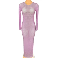 sexy women colorful long dress shining rhinestone sequins dance stage party birthday evening clothing festival outfits