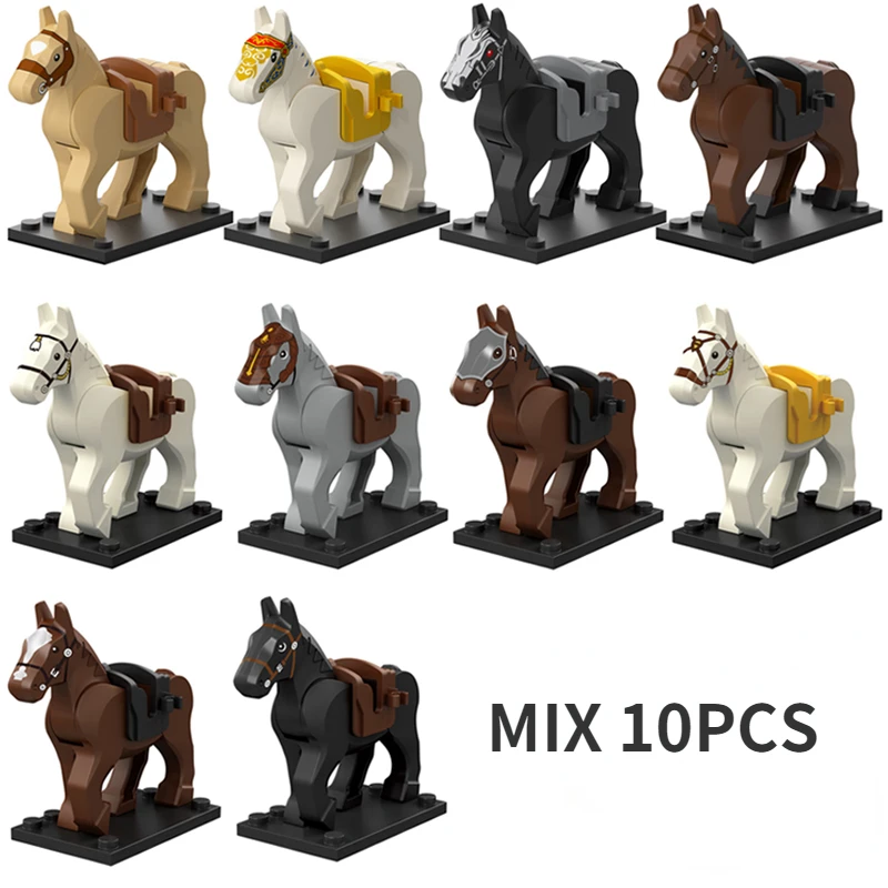10PCS/LOT Medieval Knight Rohan Roman War Horse Animal Building Blocks Action Figures Toys For Children Koruit XP1007-1016