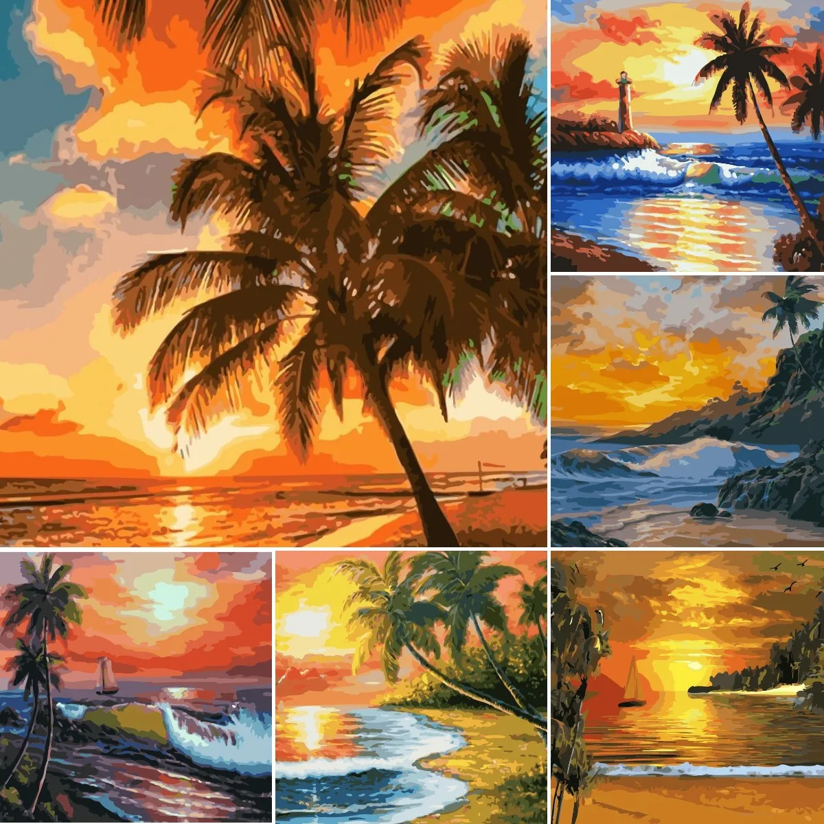 Dusk Beach Painting By Numbers For Adults Kids Kits Hand Painted Drawing Canvas DIY Oil Coloring Paint Picture By Numbers