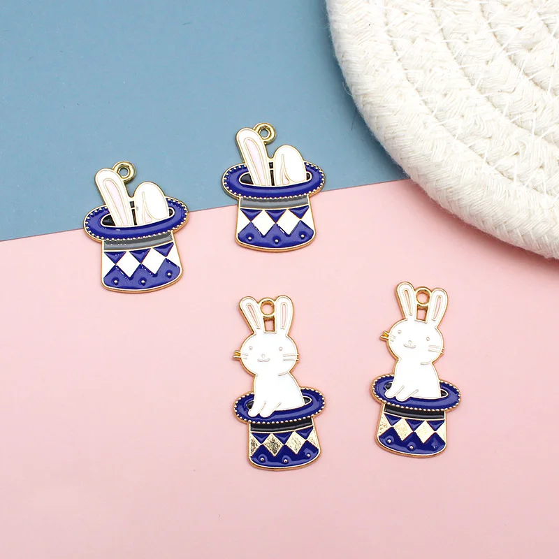

10pcs magic hat rabbit enamel pendant for jewelry DIY necklace pendant earrings design and making, charms for jewelry making