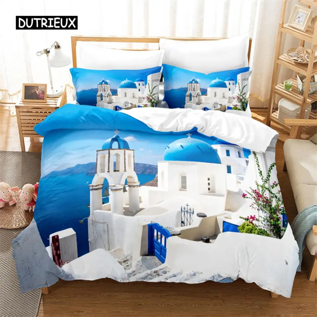 

Комплект постельного белья «морской город», комплект с пододеяльником, постельное белье с 3d Цифровым принтом, Королевский размер, модный дизайн