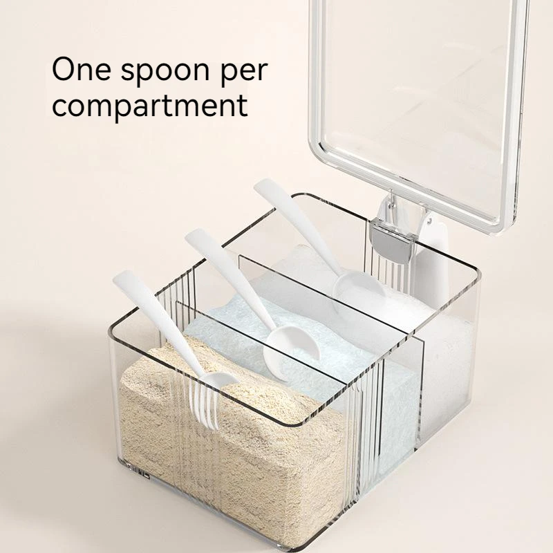 

New Seasoning Box with Spoon 3 Compartments Multi-Grid Spice Storage Container storage Tool for Kitchen Herb Spice Tools Gadgets