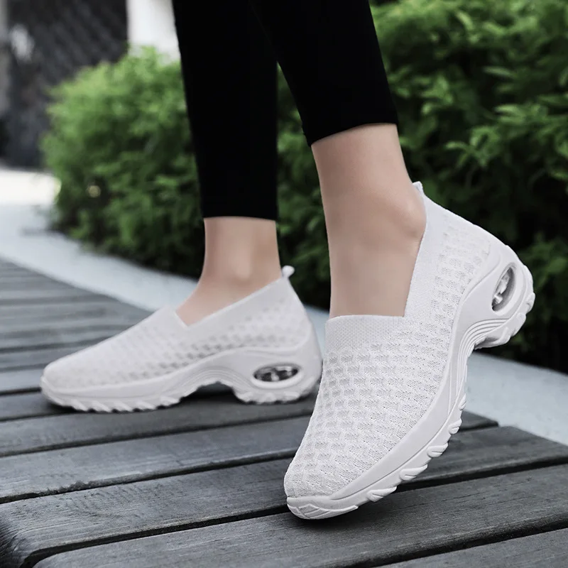 Slip on Women's Women Sneakers Cushioned Comfortable Hiking Walking Shoe Breathable Stretch Cloth Casual Platform Shoe In Spring