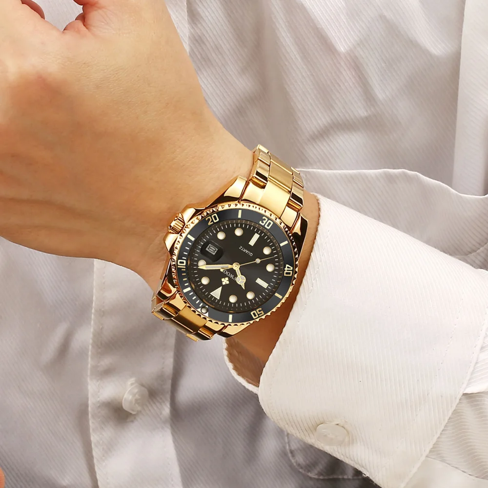 WWOOR Роскошные часы для мужчин Кварцевые водонепроницаемые светящиеся мужские из