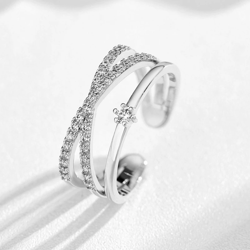 

Double layer open female ring adjustable personalized index finger zircon jewelry wholesale and retail